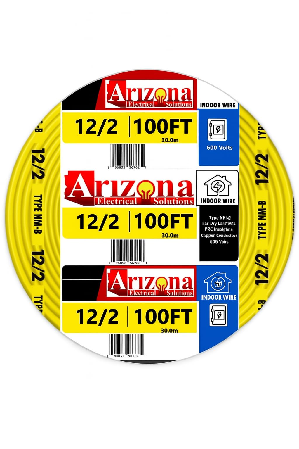 Arizona Electrical Solutions 100ft NM-B copper cable on a spool for indoor use.