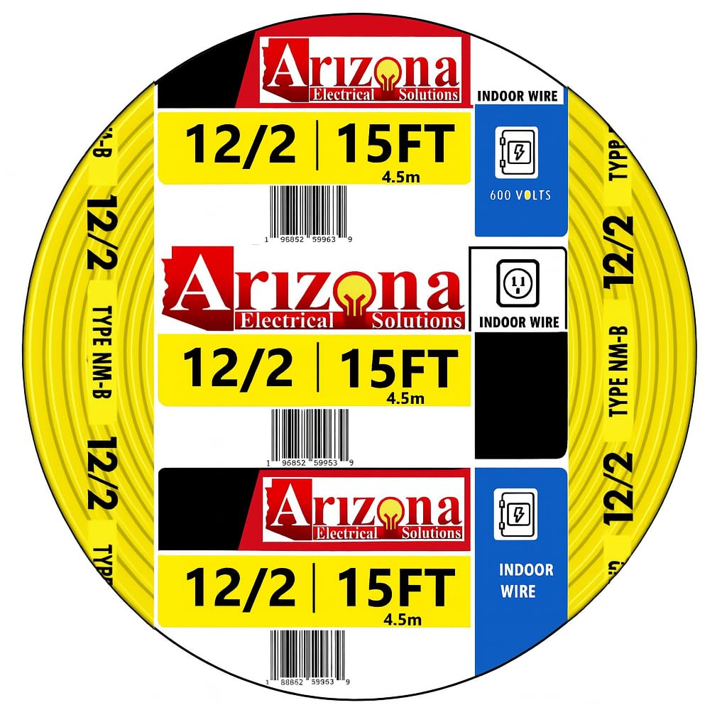 Arizona Electrical Solutions 15ft 12-2 NM-B copper with yellow insulated jacket for easy identification.