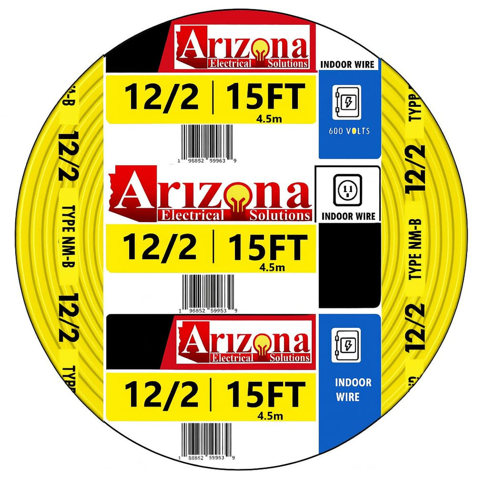 Arizona Electrical Solutions 15ft 12-2 NM-B copper with yellow insulated jacket for easy identification.