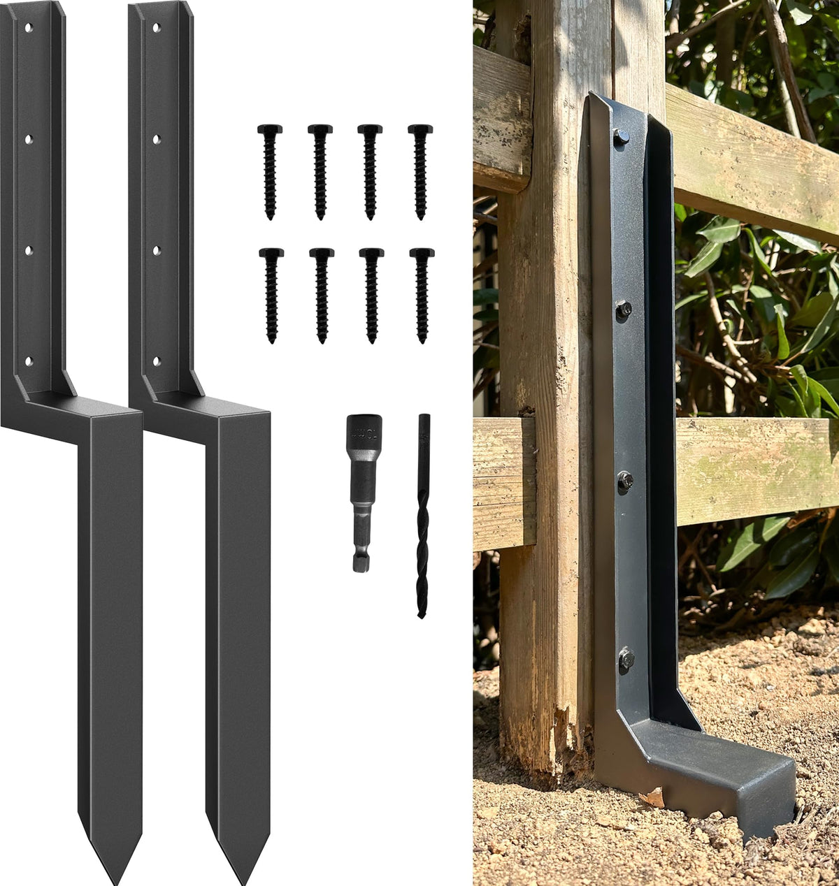 ARKSOLDIER thickened steel fence post repair kit stabilizes 4x4 or 6x6 posts for lasting alignment.