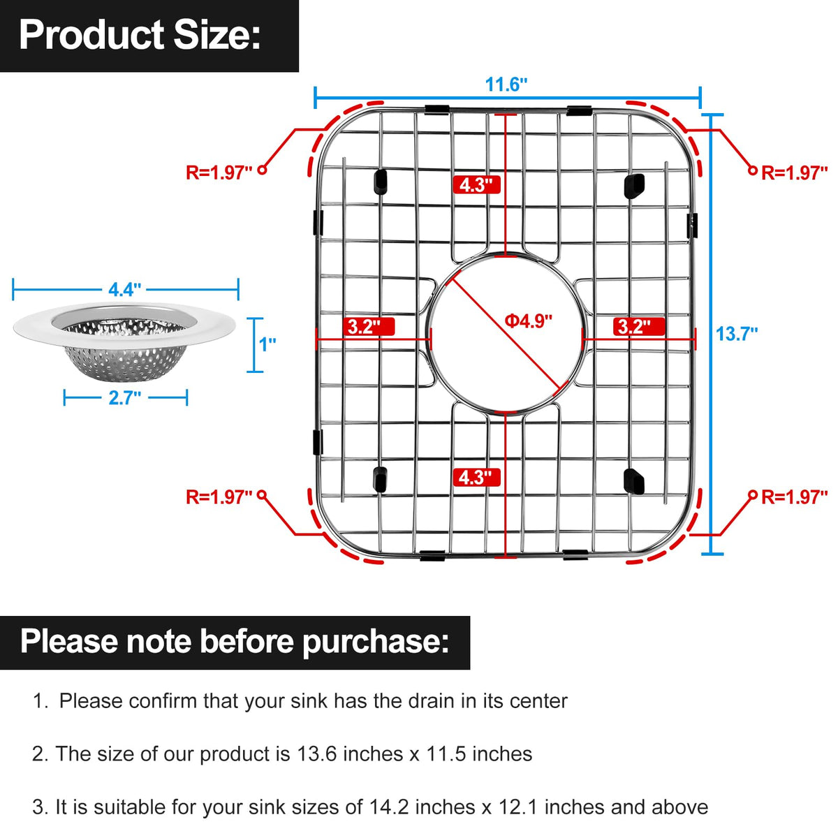 ARLBA 304 stainless steel center-drain grid for durable protection.