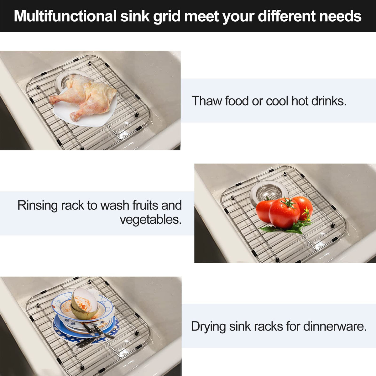 Grid elevates items to promote airflow and drainage.