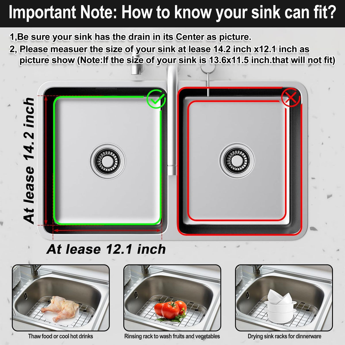ARLBA rubber feet elevate the grid to protect sink surfaces.