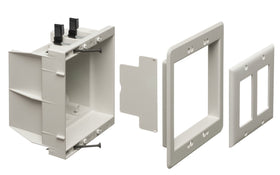 Arlington DVFR2W-1 recessed box closeup for flush wall mounting and clean outlets