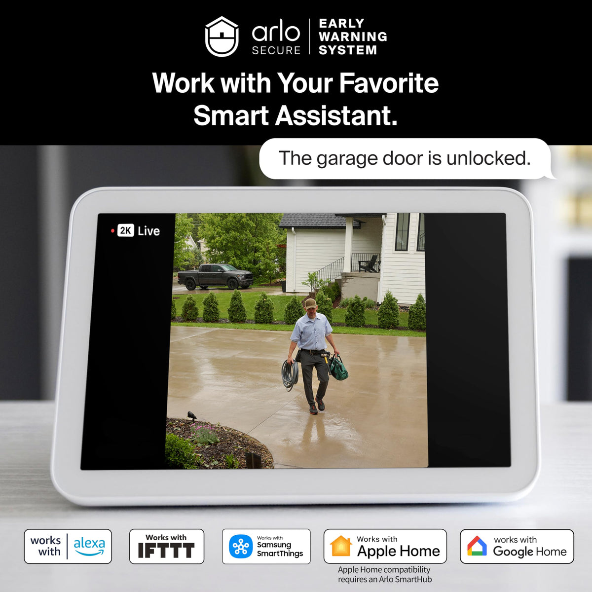 Arlo Video Doorbell 2K smart home compatibility allows voice control and automations.