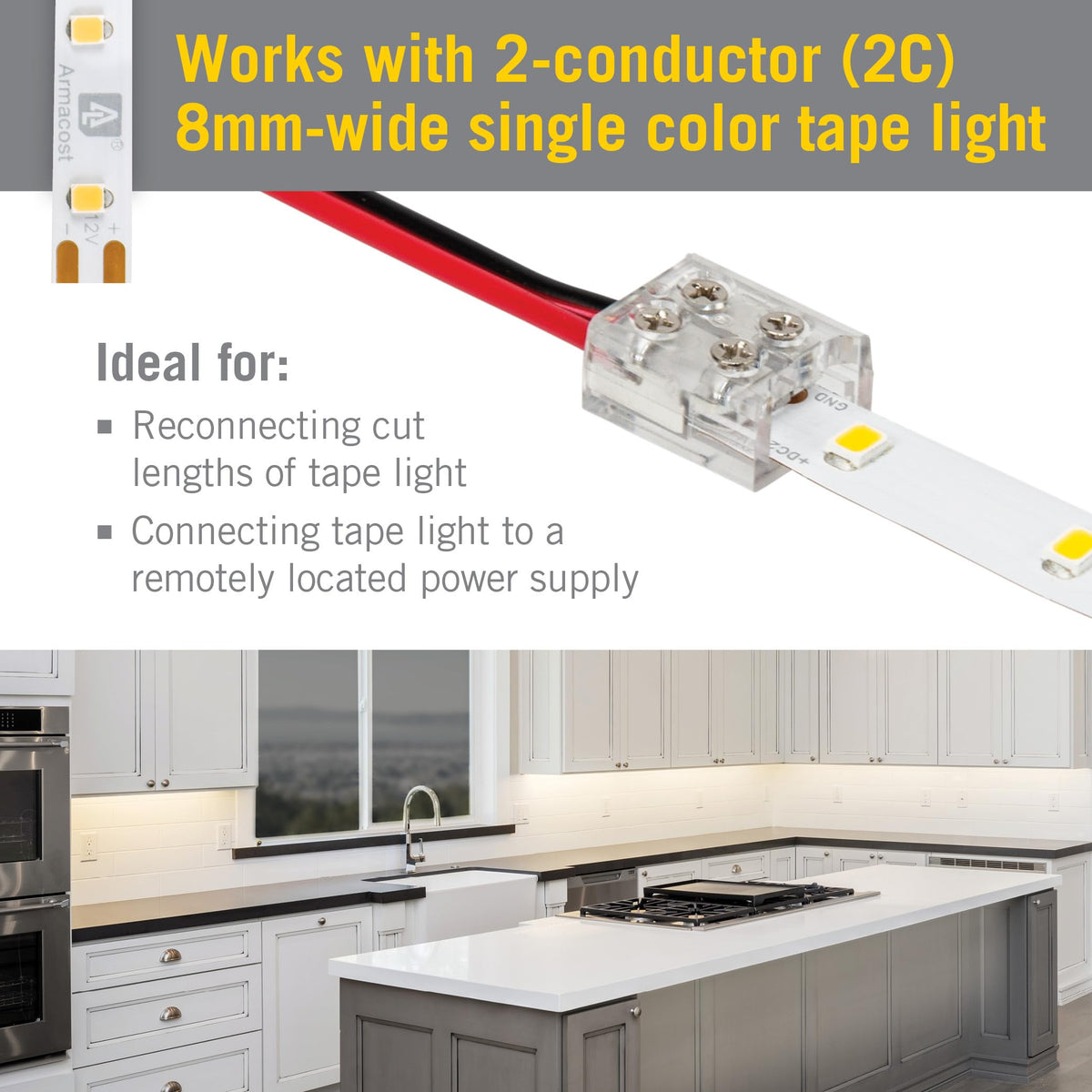 Armacost Lighting compact flat-fit connector for tight installations.