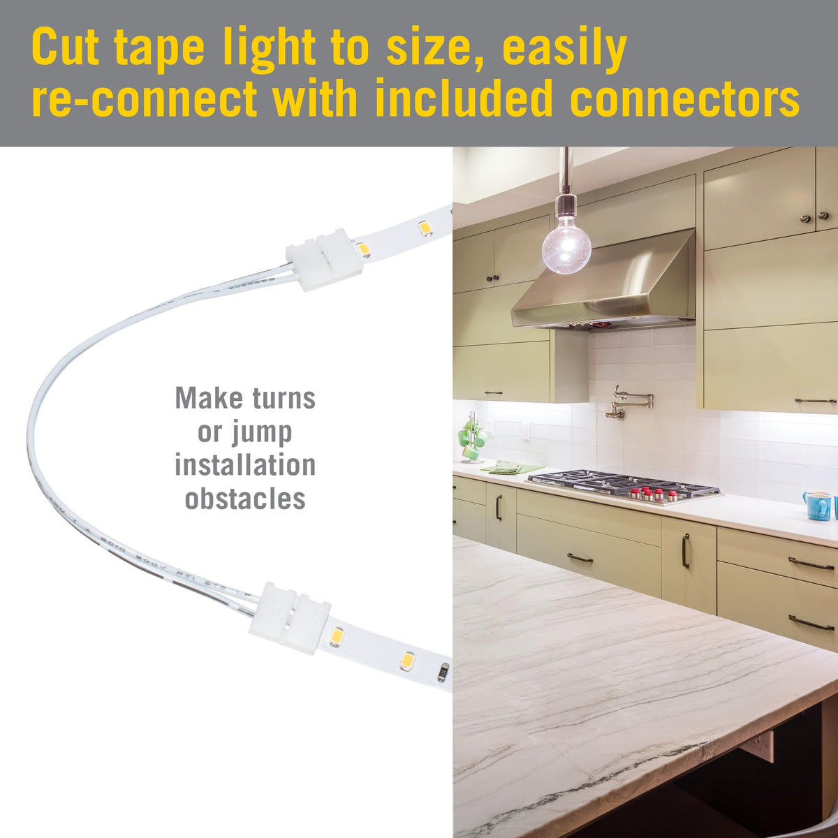 RibbonFlex under-cabinet lighting highlighting countertops beautifully