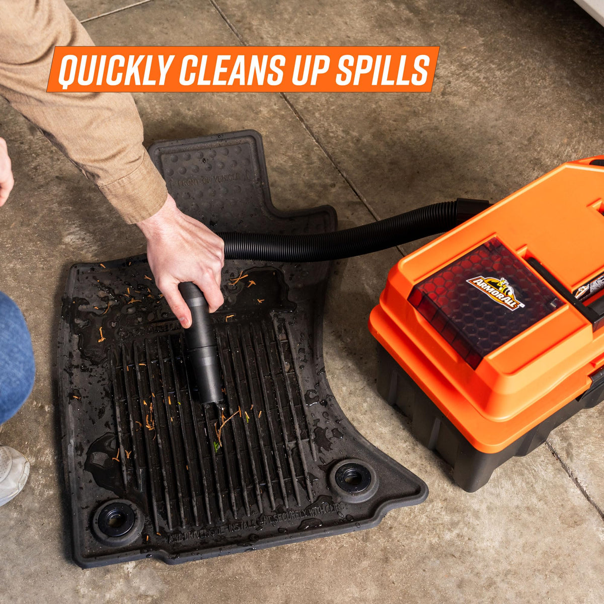 Armor All 2.5-Gallon cordless vac battery 2.0Ah powering the unit