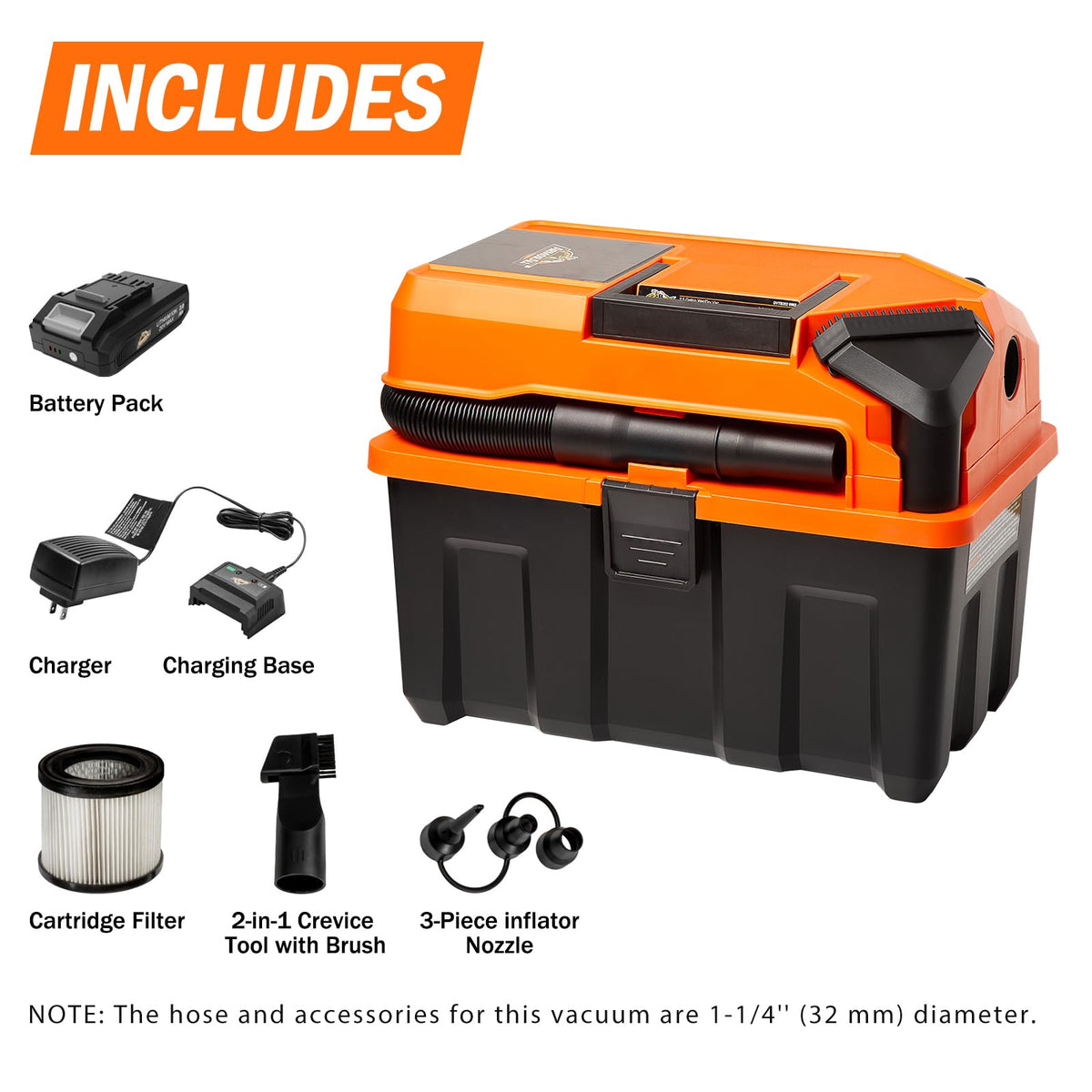 Armor All 2.5-Gallon cordless vac side view with built-in hose storage