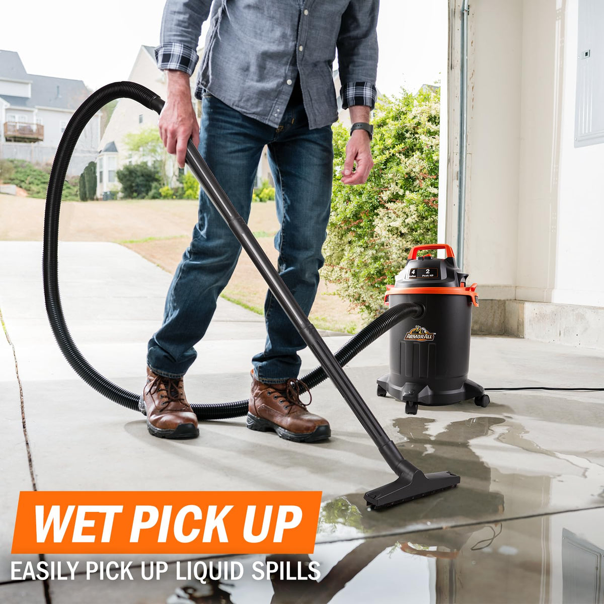 Wheel-base and top handle improve portability around workshop.