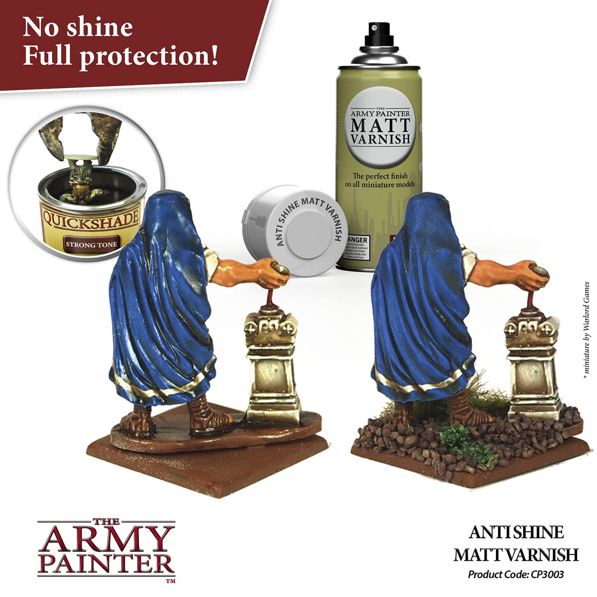 Close-up of spray nozzle on The Army Painter varnish for even thin coats