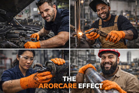 AroCare orange nitrile gloves provide dependable protection in cleaning and maintenance roles.