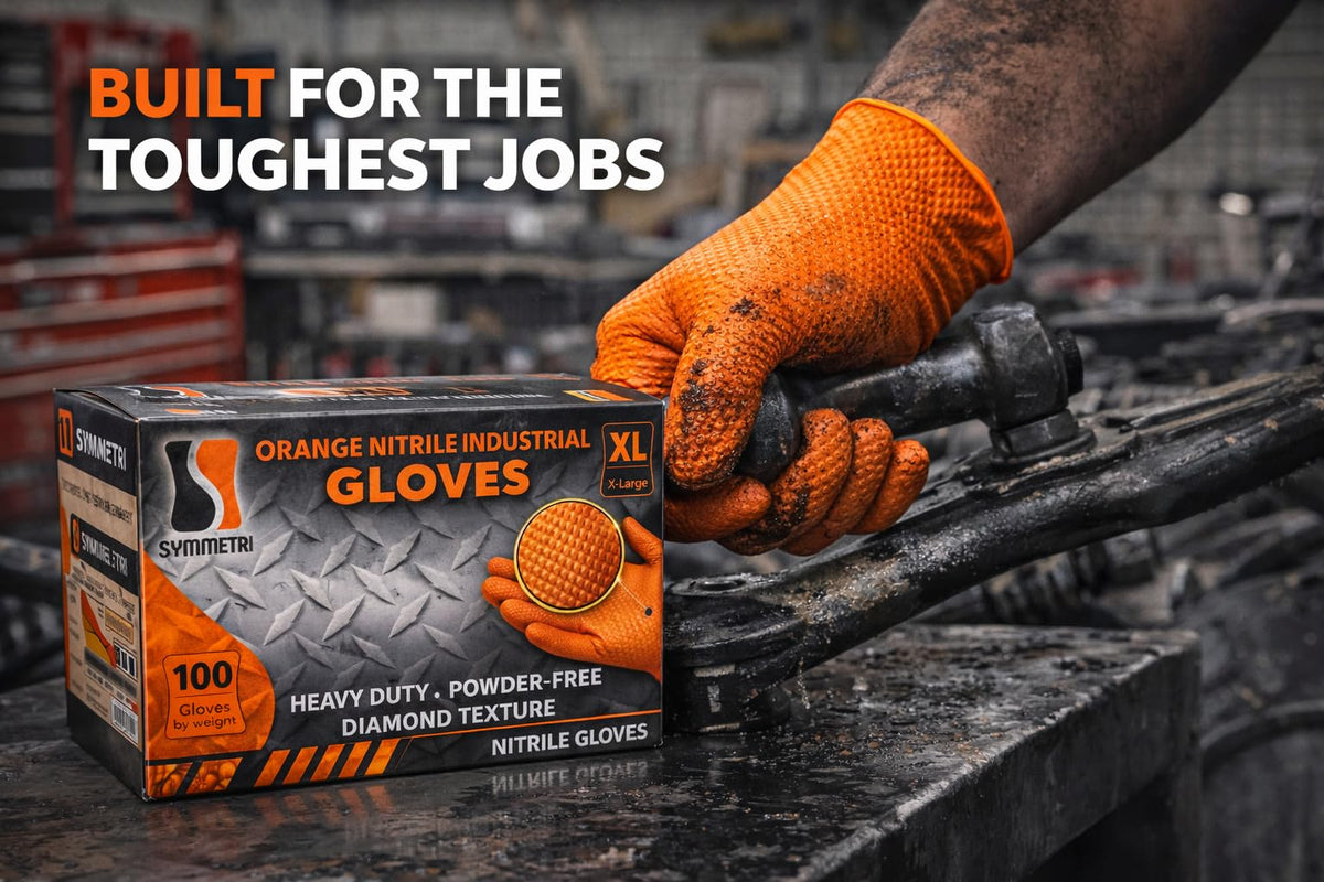 AroCare latex-free orange nitrile gloves for sensitive skin safety.