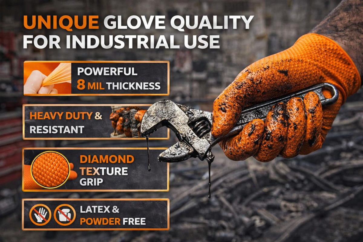 AroCare orange nitrile gloves are powder-free for comfortable wear.