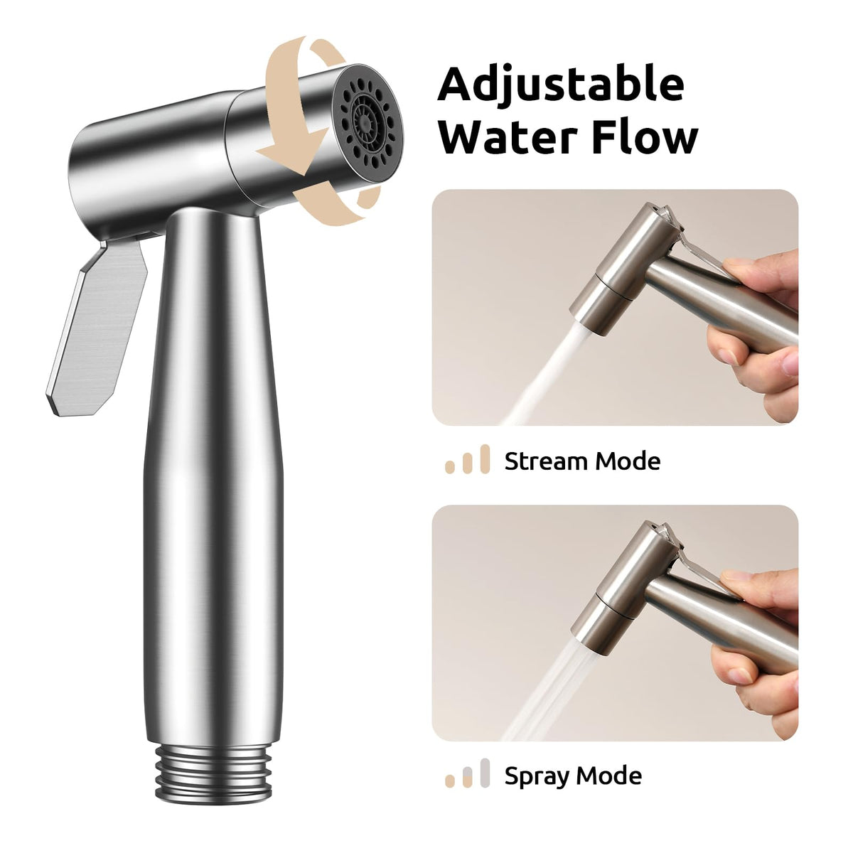 Arofa bidet sprayer adjustable flow nozzle enables gentle or strong rinse