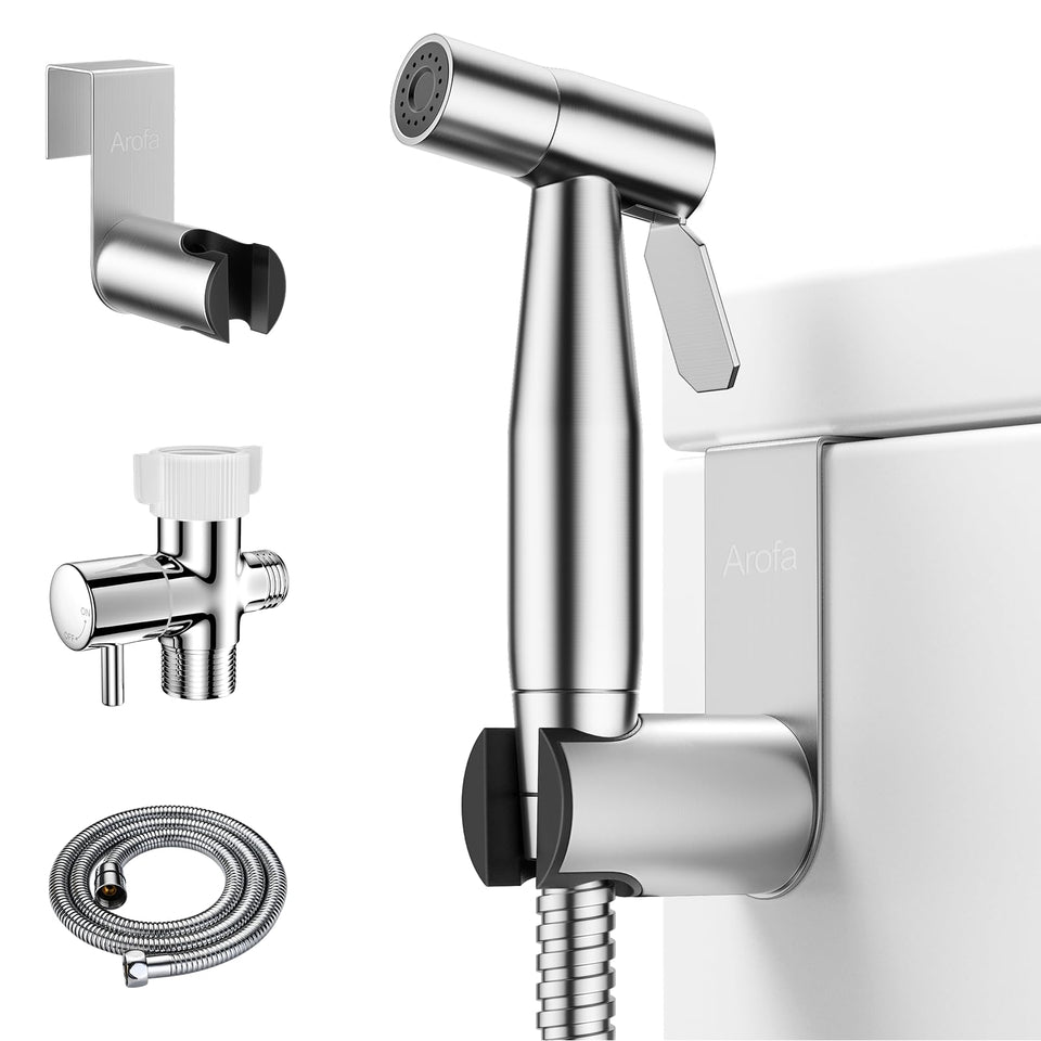 Arofa handheld bidet sprayer with wall mount for easy, hygienic cleaning.