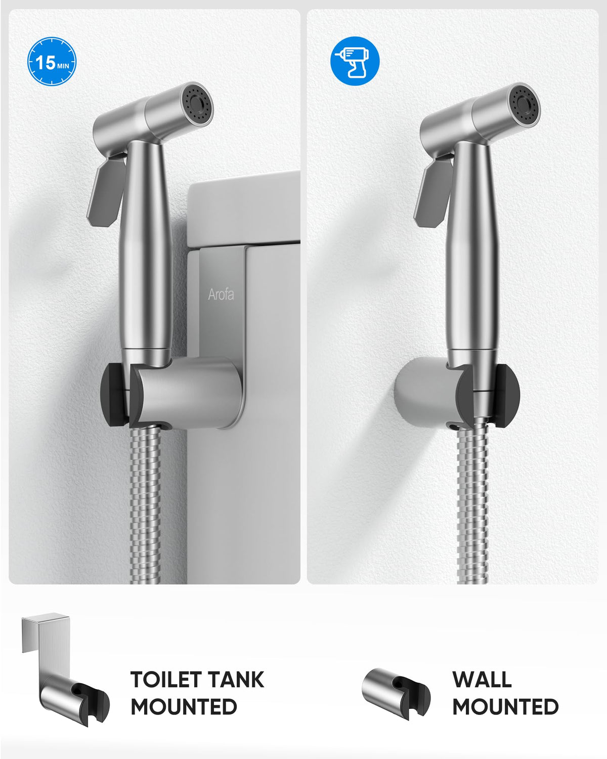 Arofa bidet sprayer stainless steel hose for longevity and reliability.