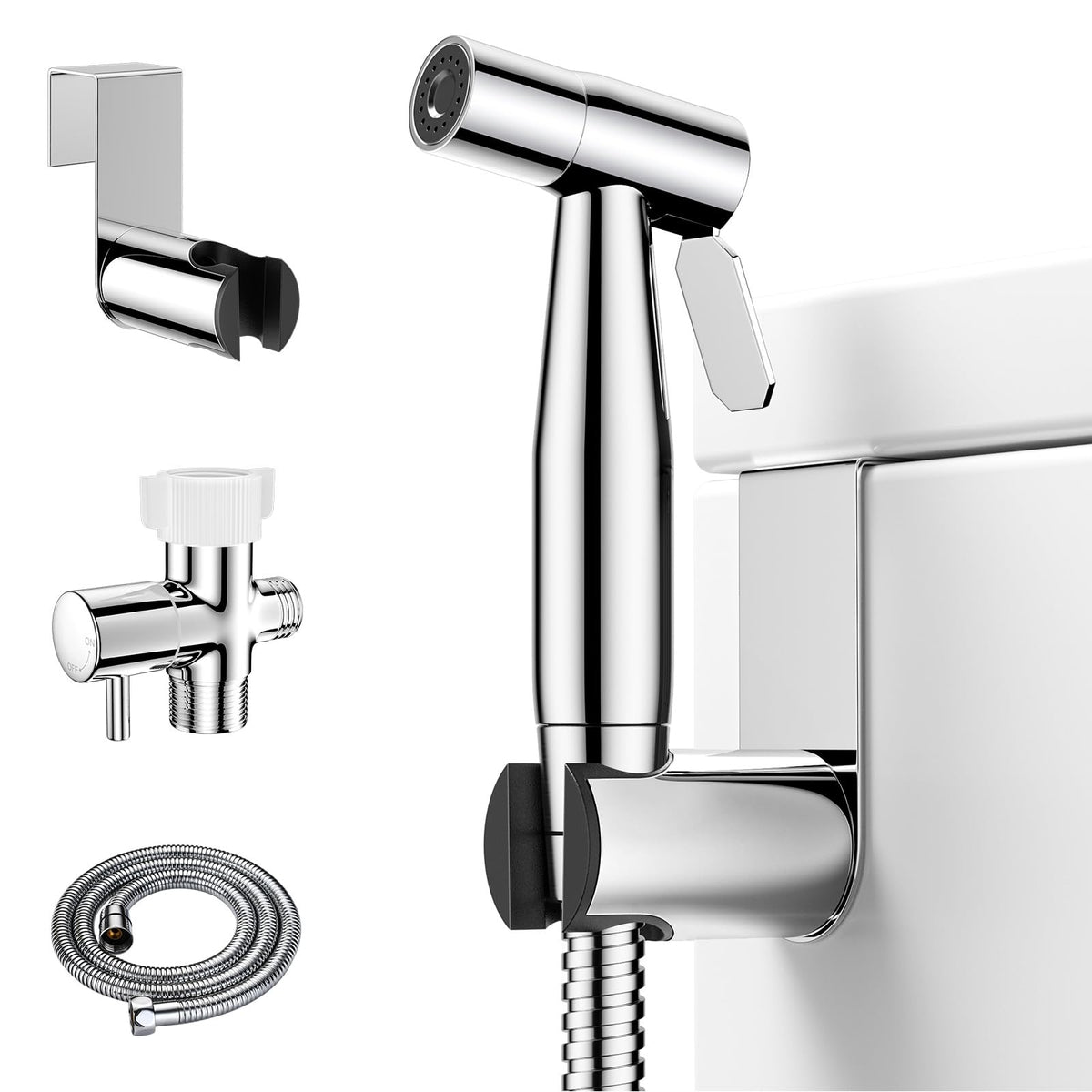 Arofa chrome handheld bidet sprayer for toilet with adjustable water pressure