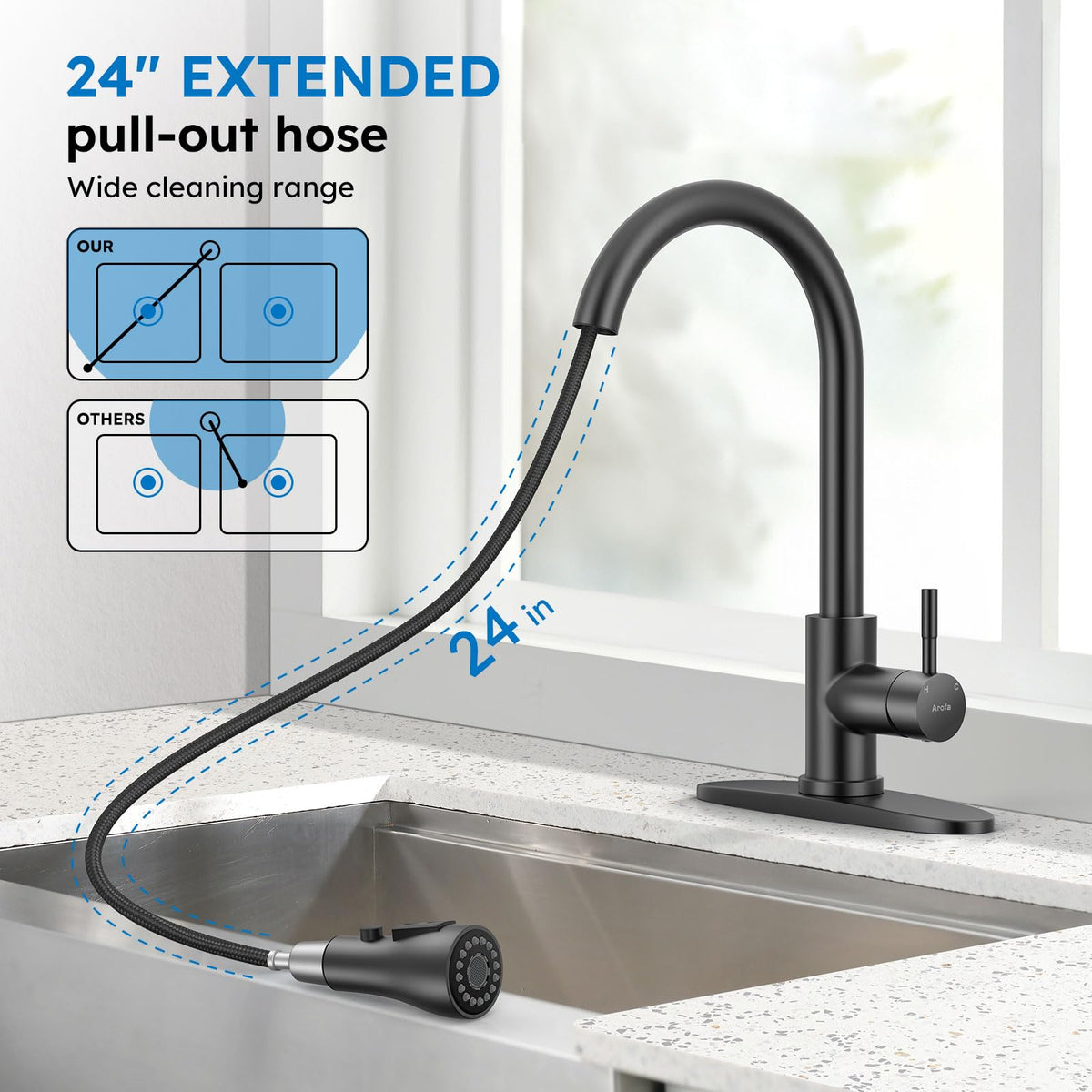 Arofa faucet with installation guide included for quick setup.