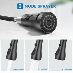 Arofa matte black faucet showing 3-function head for versatile washing.