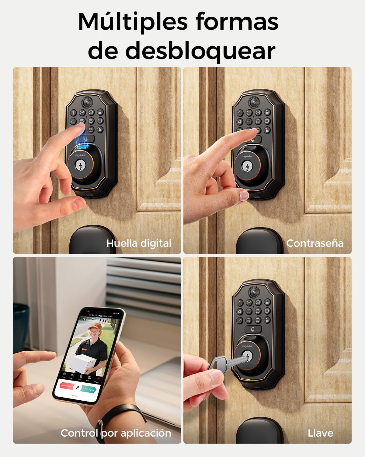 ARPHA doorbell camera closeup demonstrates doorbell alert and visitor view.