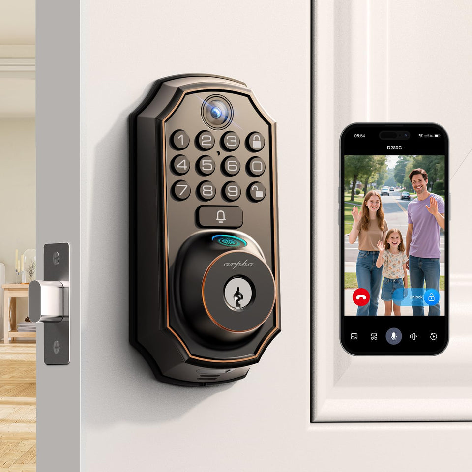 ARPHA WiFi Video Smart Lock camera wide-angle front-door view for real-time visitor checks