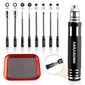 ARRAROWN 10-in-1 RC tool kit with compact tray for precise repairs.