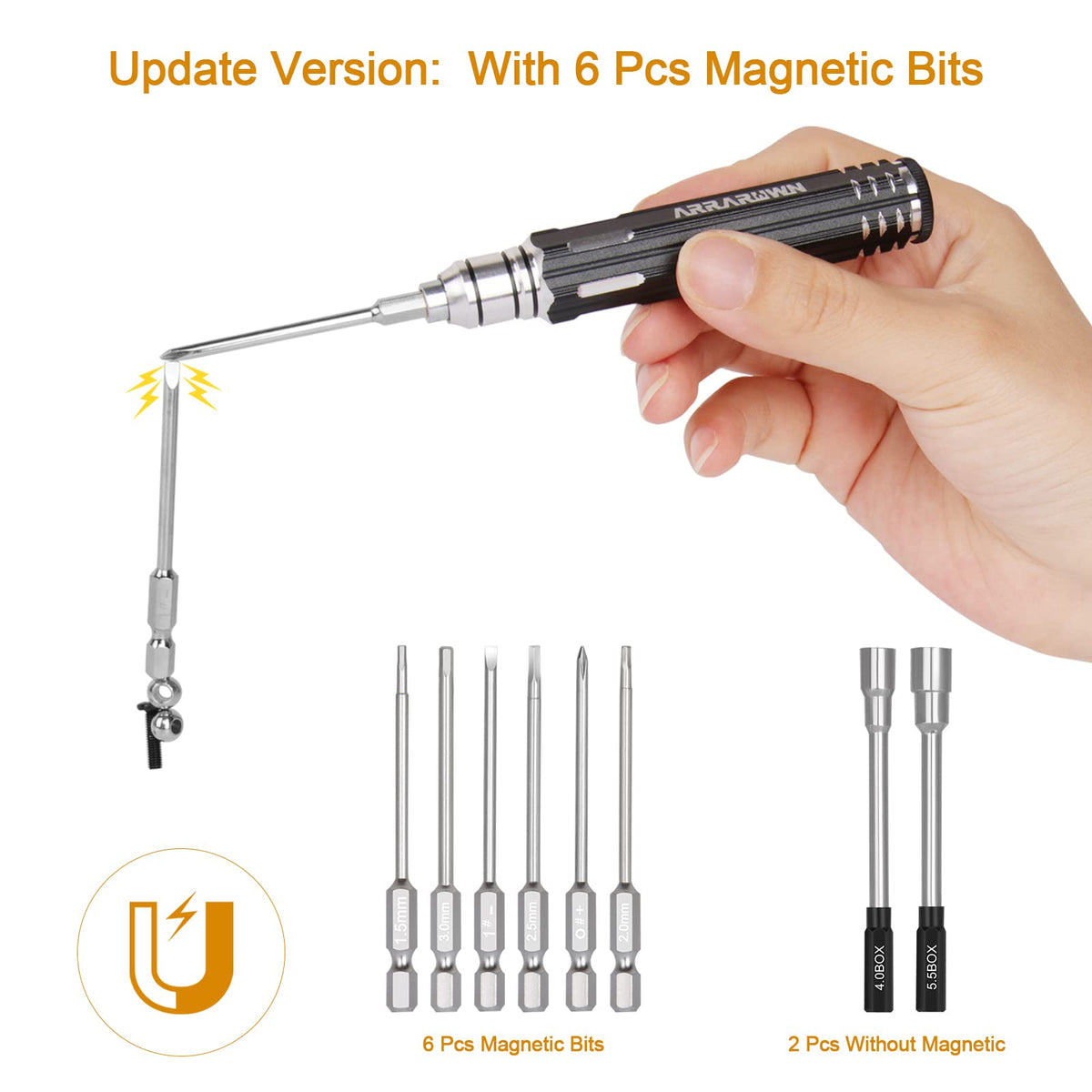 ARRAROWN 1.5mm hex screwdriver bit clearly marked for quick RC assembly.