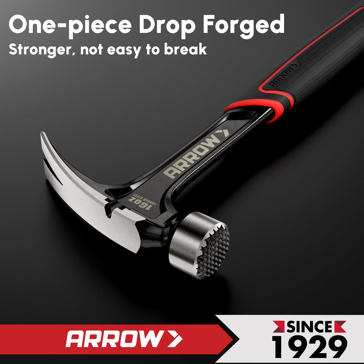 Arrow Fastener shock-absorbing grip reduces vibration during use.