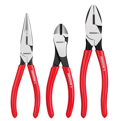 Arrow Fastener 3Pcs Pliers Set needle-nose 8in for precise reach in tight spaces.
