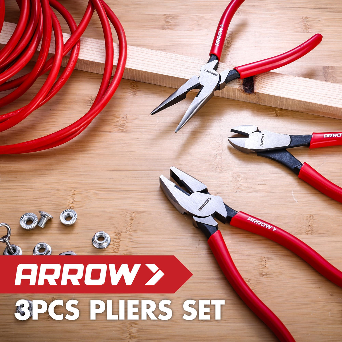 Arrow Fastener 3Pcs Pliers Set storage-case keeps tools organized in any toolbox.