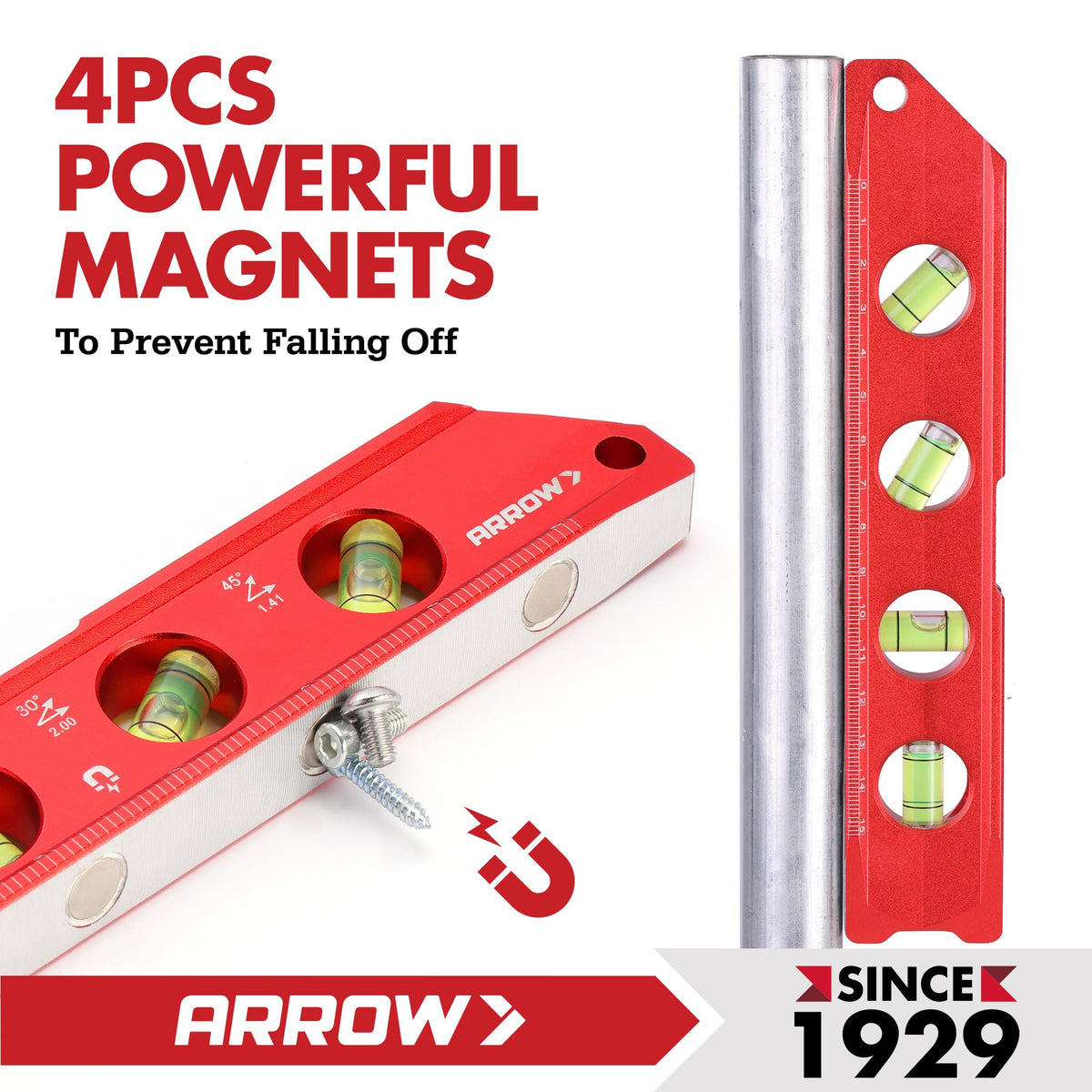 ARROW 8-inch torpedo level with aluminum alloy frame for durability