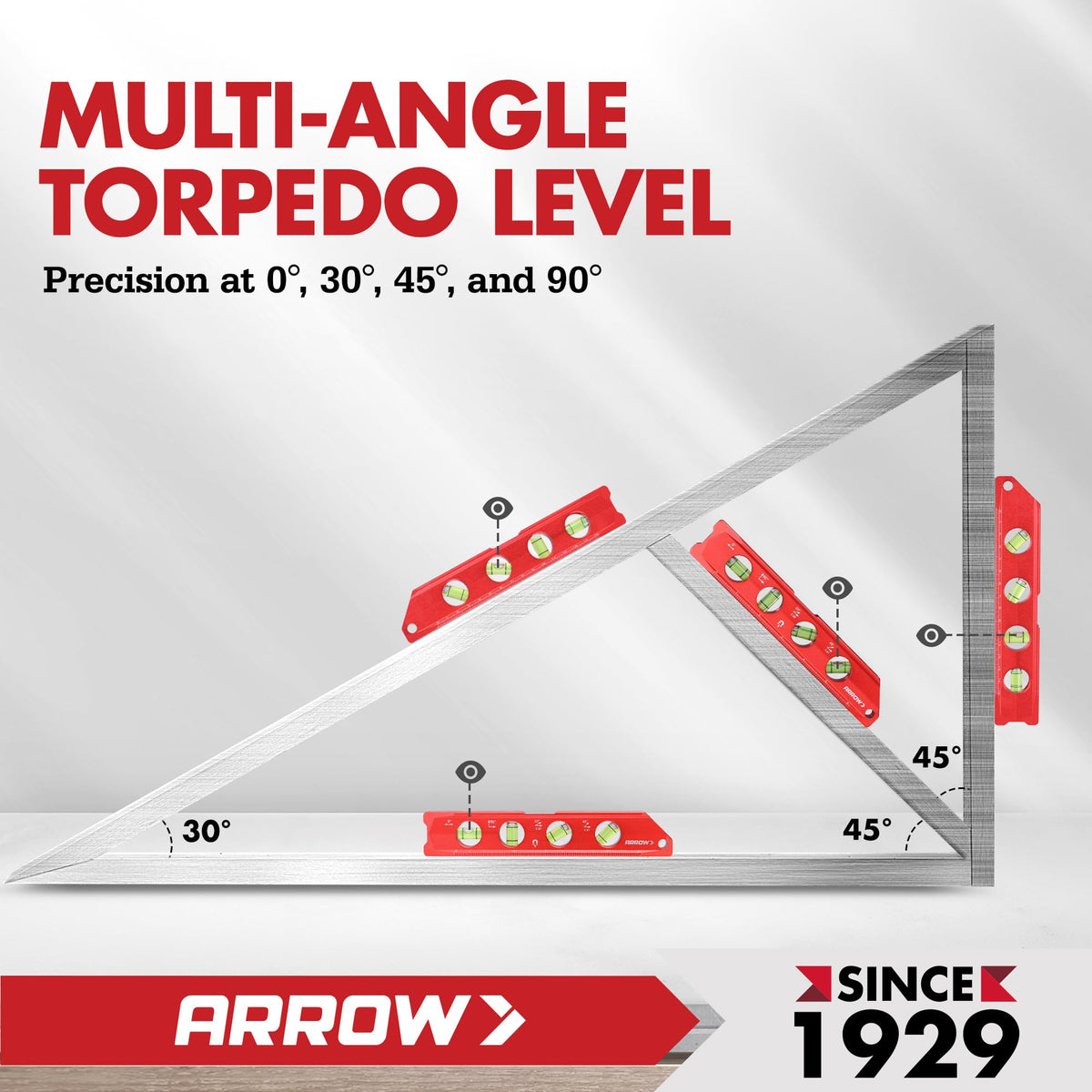 ARROW 8-inch torpedo level magnetic grip keeps readings steady during use
