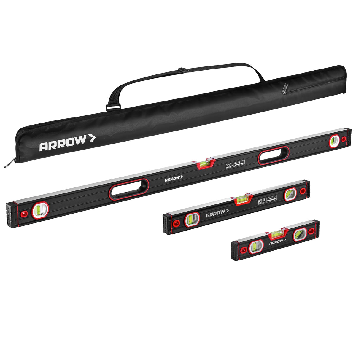 Arrow Fastener 9-inch torpedo level with high-visibility bubbles for quick pipe readings.