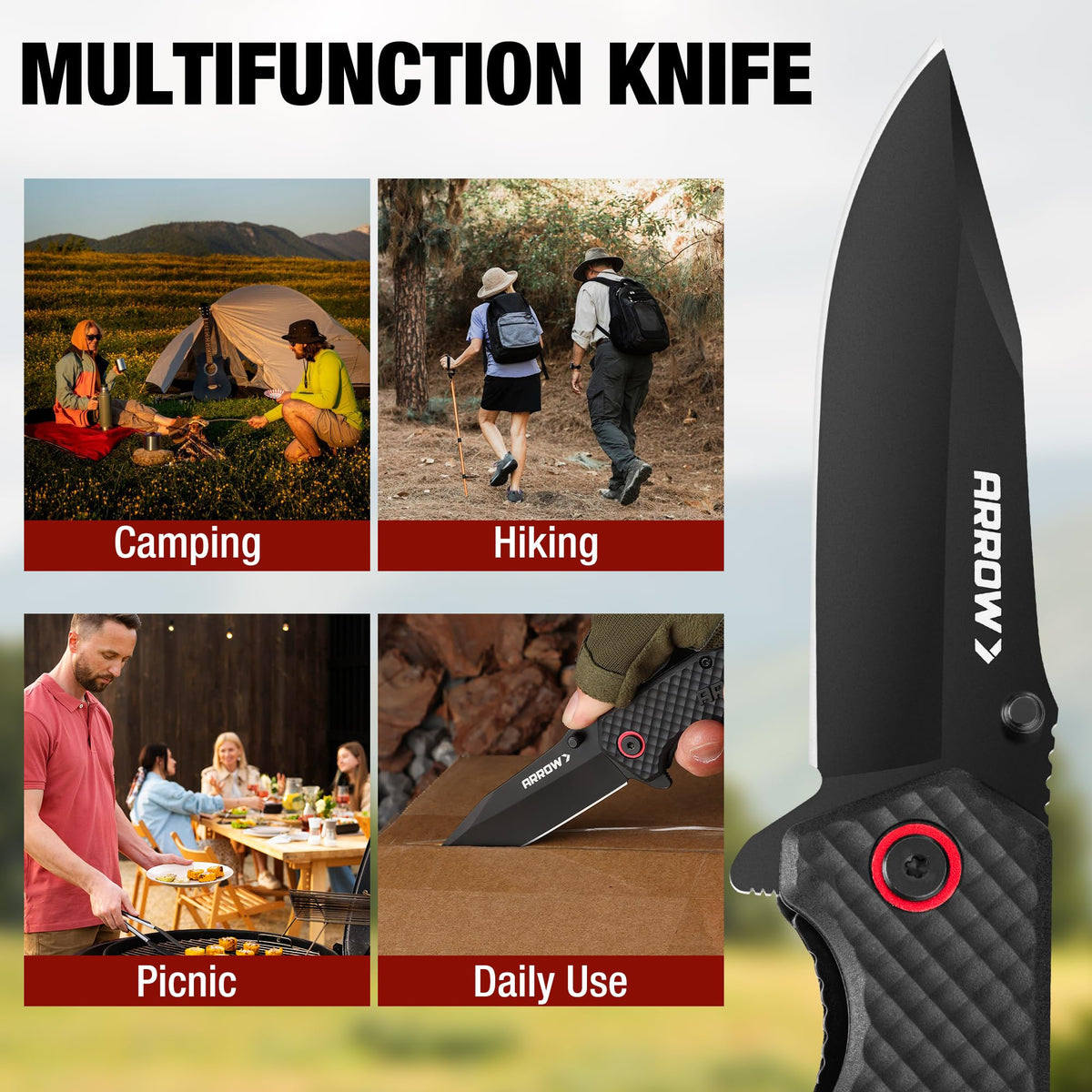 Arrow Fastener ARROW 3.5 folding knife durable, low-profile black-coated design