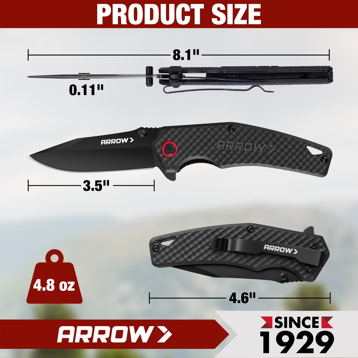 Arrow Fastener ARROW 3.5 folding knife pocket clip keeps knife ready