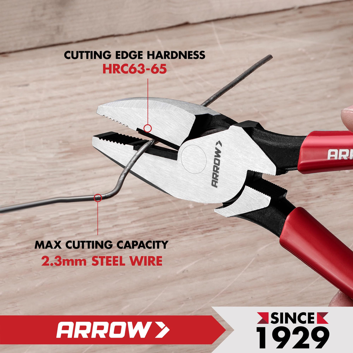 Arrow Fastener lineman pliers gripping wires securely for twisting.