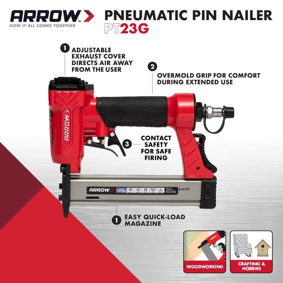 Arrow PT23G compact pneumatic nailer with a lightweight, versatile profile for molding projects.