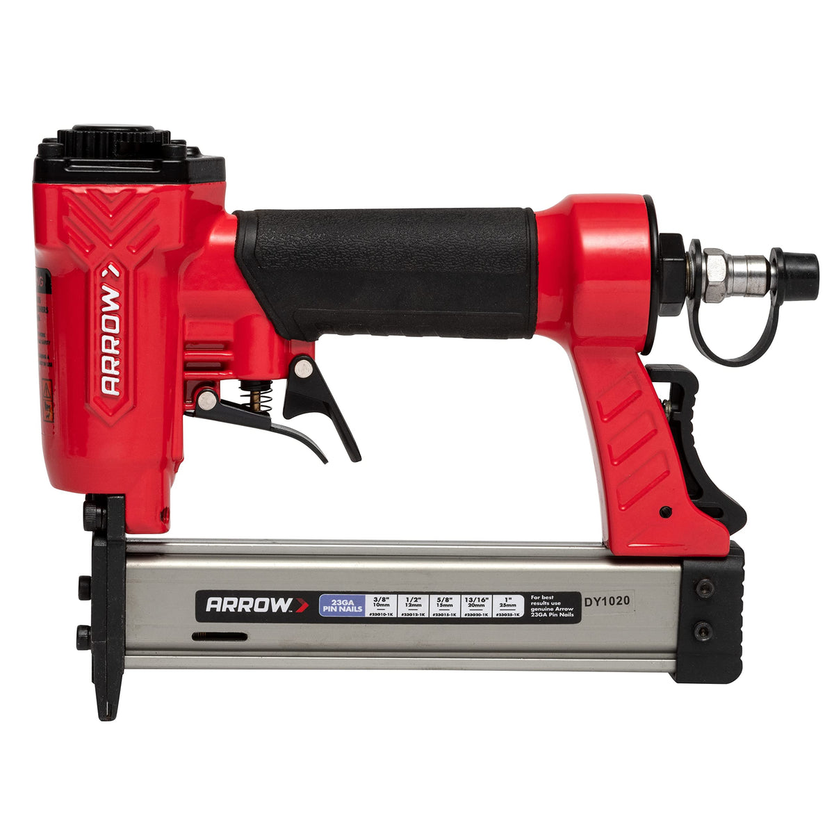 Arrow Fastener PT23G side-loading magazine enables quick nail reloads during trim work.