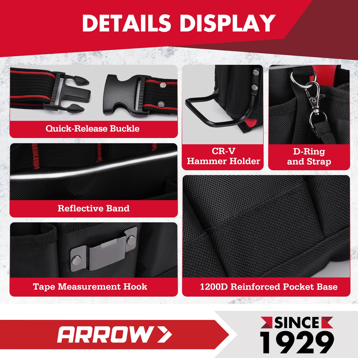 Arrow Fastener tool belt ergonomic design reduces fatigue during long shifts.