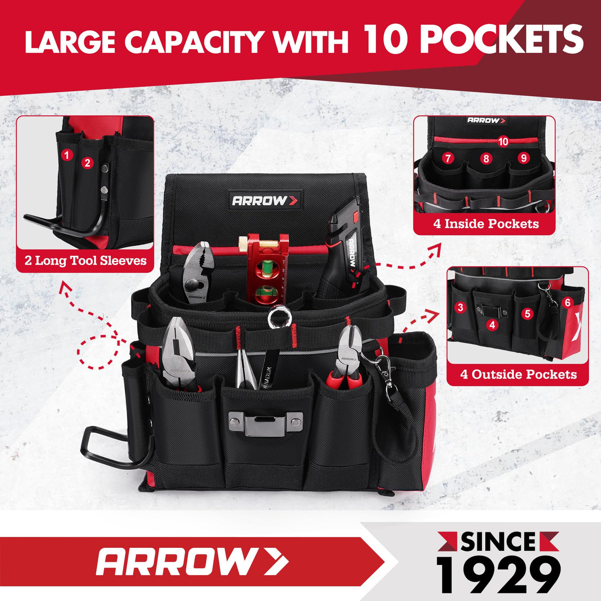 Arrow Fastener tool belt hammer holder keeping tools within easy reach.