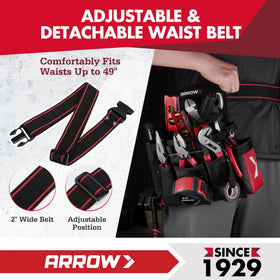 Arrow Fastener tool belt tape measure clip secures quick-access tools.