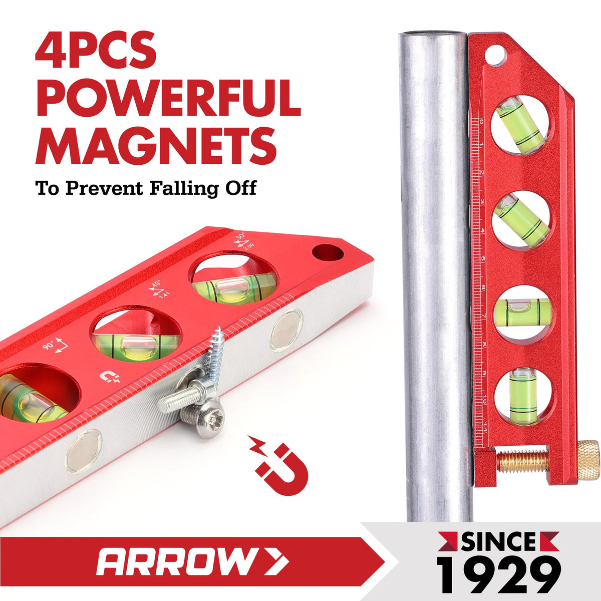 Arrow Fastener torpedo level aluminum frame for durable, rust-resistant use.