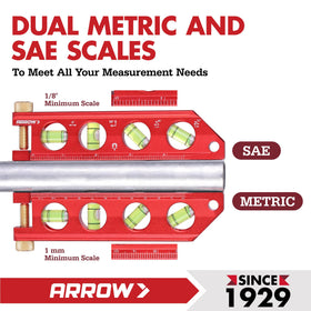 Arrow Fastener torpedo level brass thumb screw for quick adjustments.