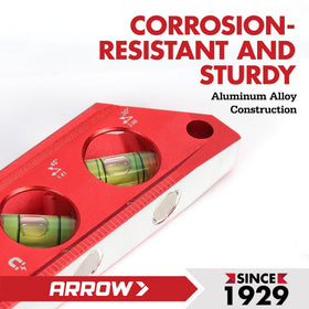 Arrow Fastener torpedo level used for conduit angle checks during bending.