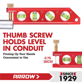 Arrow Fastener torpedo level dual scales in metric and SAE for flexibility.