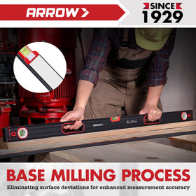Arrow Fastener 48-inch level features ventilated grip handles for control.