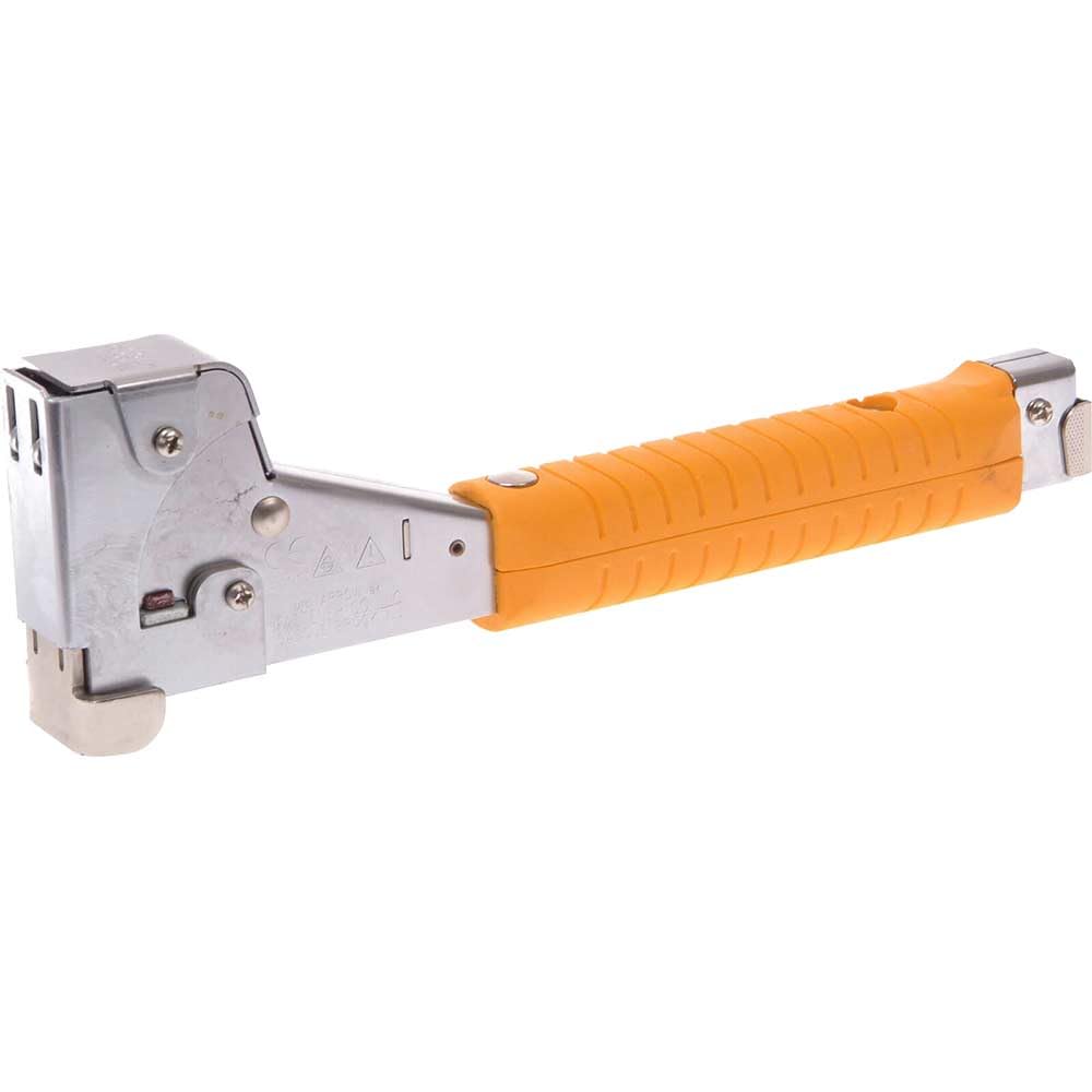 Arrow HT50 hammer tacker with chromed-steel body for durable performance.