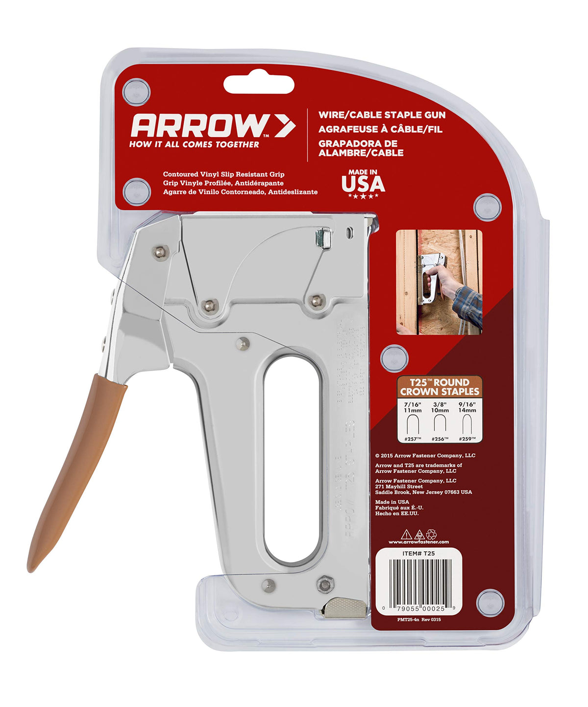 Arrow T25 works on hardwood trim and fiber cement siding