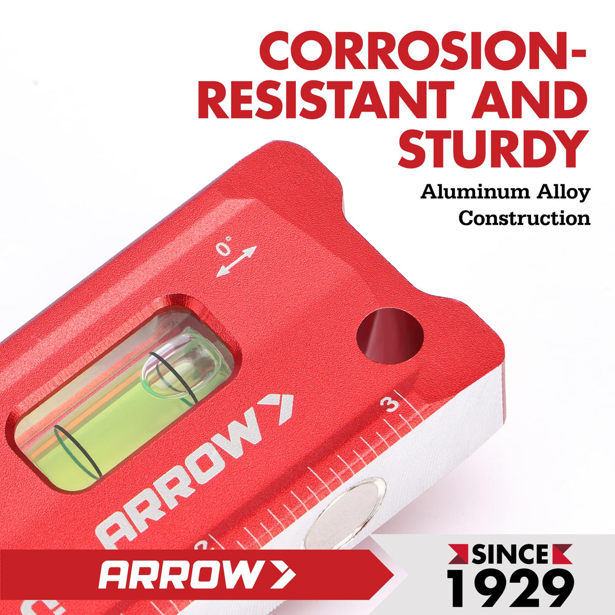 ARROW torpedo level hanging-hole-design enables simple storage.